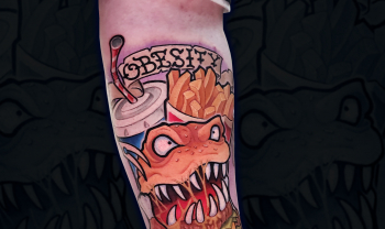 tattoo-spb male color 8hours forearm tattoo obesity (burger, cola, french fries) new school style custom design CPL