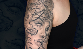tattoo-spb female black`n`grey neotraditional healed 8hours tattoo shoulder medusa gorgon custom design