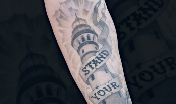 tattoo-spb tattoo forearm black`n`grey lighthouse anchor stand your own