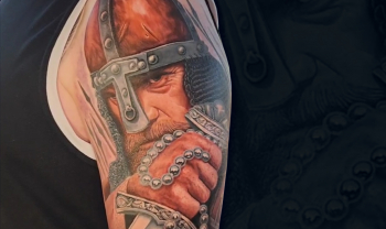 tattoo-spb male fresh 2 sessions realistic tattoo warrior viking knight on the shoulder custom design CPL